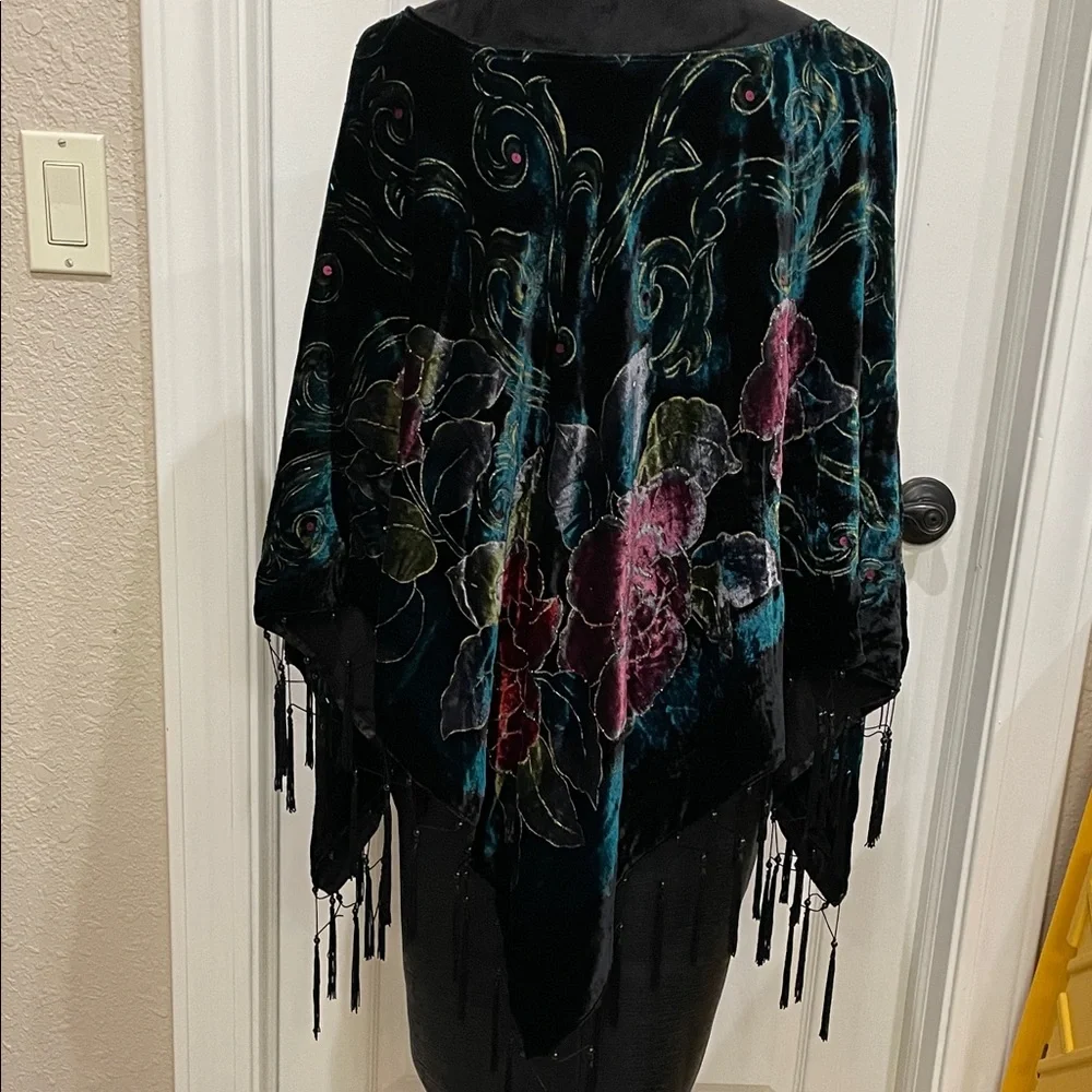 Coldwater Creek Black and Multicolor Embroidered/ Sequence  Poncho O/S